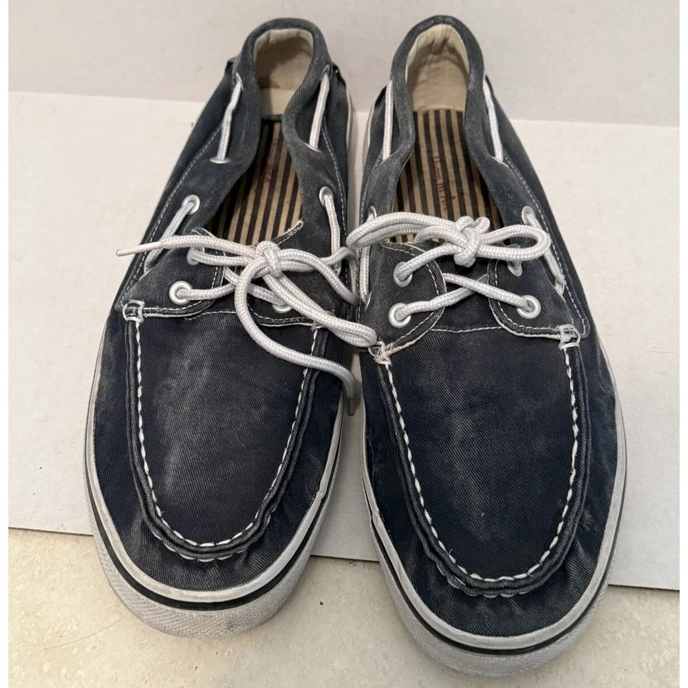 Thom McAn Shoe‎ Men's Size 10 Medium Blue Canvas Burnham Boat Loafers 38051